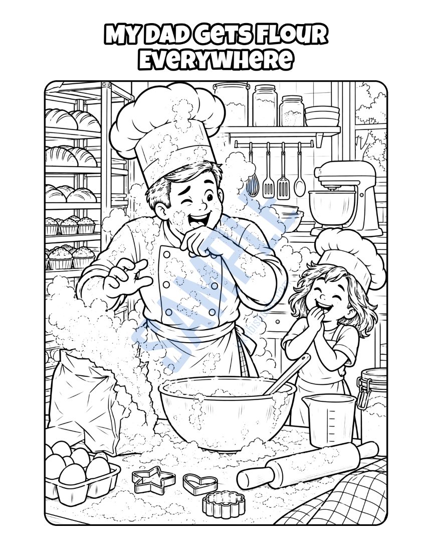 Coloring page from My Dad Is a Chef: "My Dad Gets Flour Everywhere"