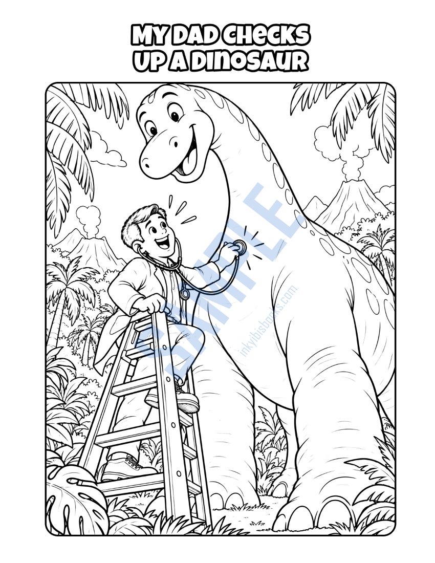 Coloring page from My Dad Is a Doctor: "My Dad Checks Up a Dinosaur"