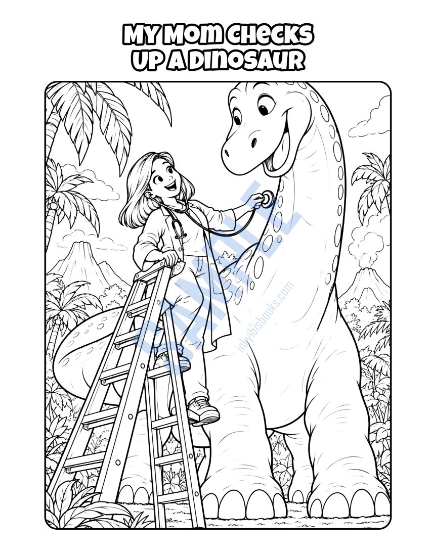 Coloring page from My Mom Is a Doctor: "My Mom Checks Up a Dinosaur"