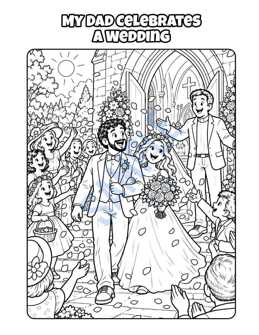 Coloring page from My Dad Is a Pastor: "My Dad Celebrates a Wedding"