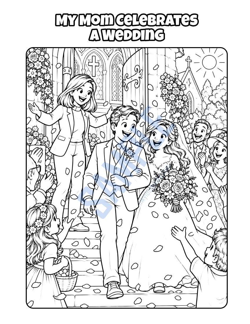 Coloring page from My Mom Is a Pastor: "My Mom Celebrates a Wedding"