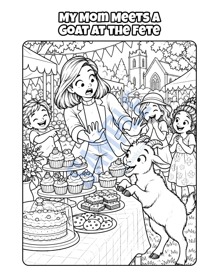 Coloring page from My Mom Is a Pastor: "My Mom Meets a Goat at the Fete"