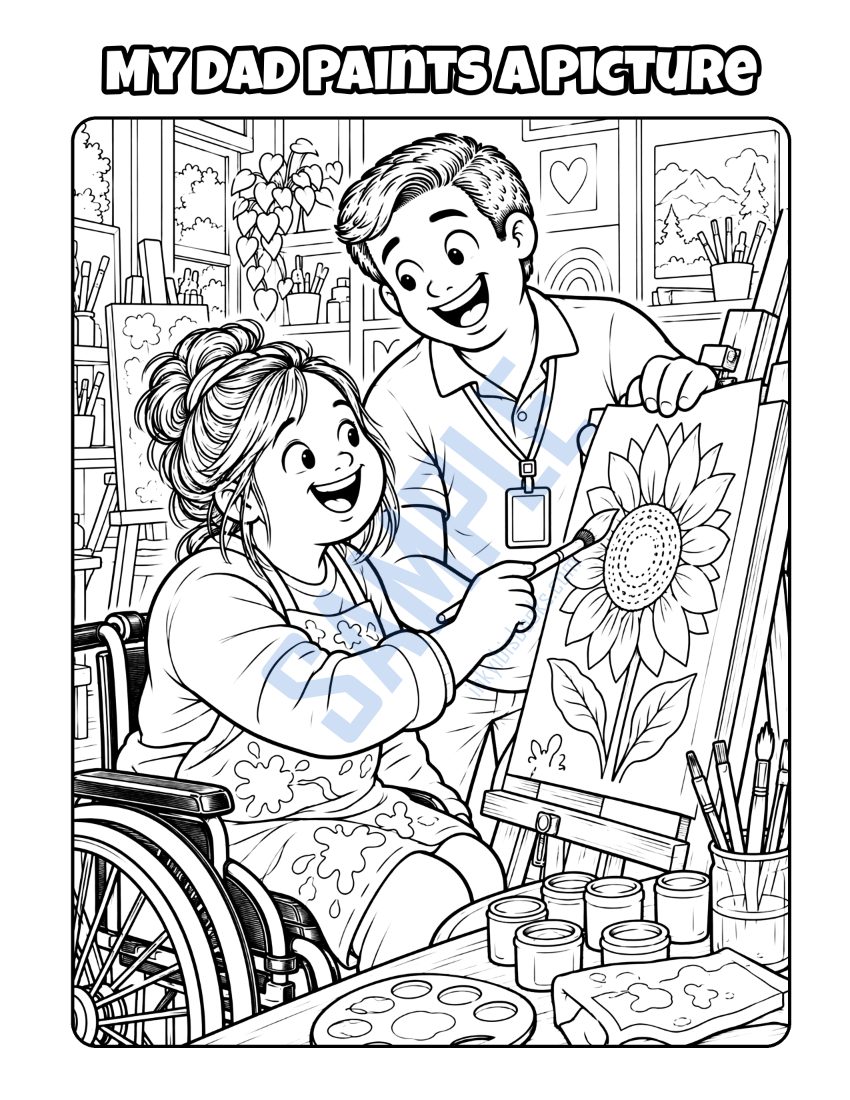 Coloring page from My Dad Is a Support Worker: "My Dad Paints a Picture"