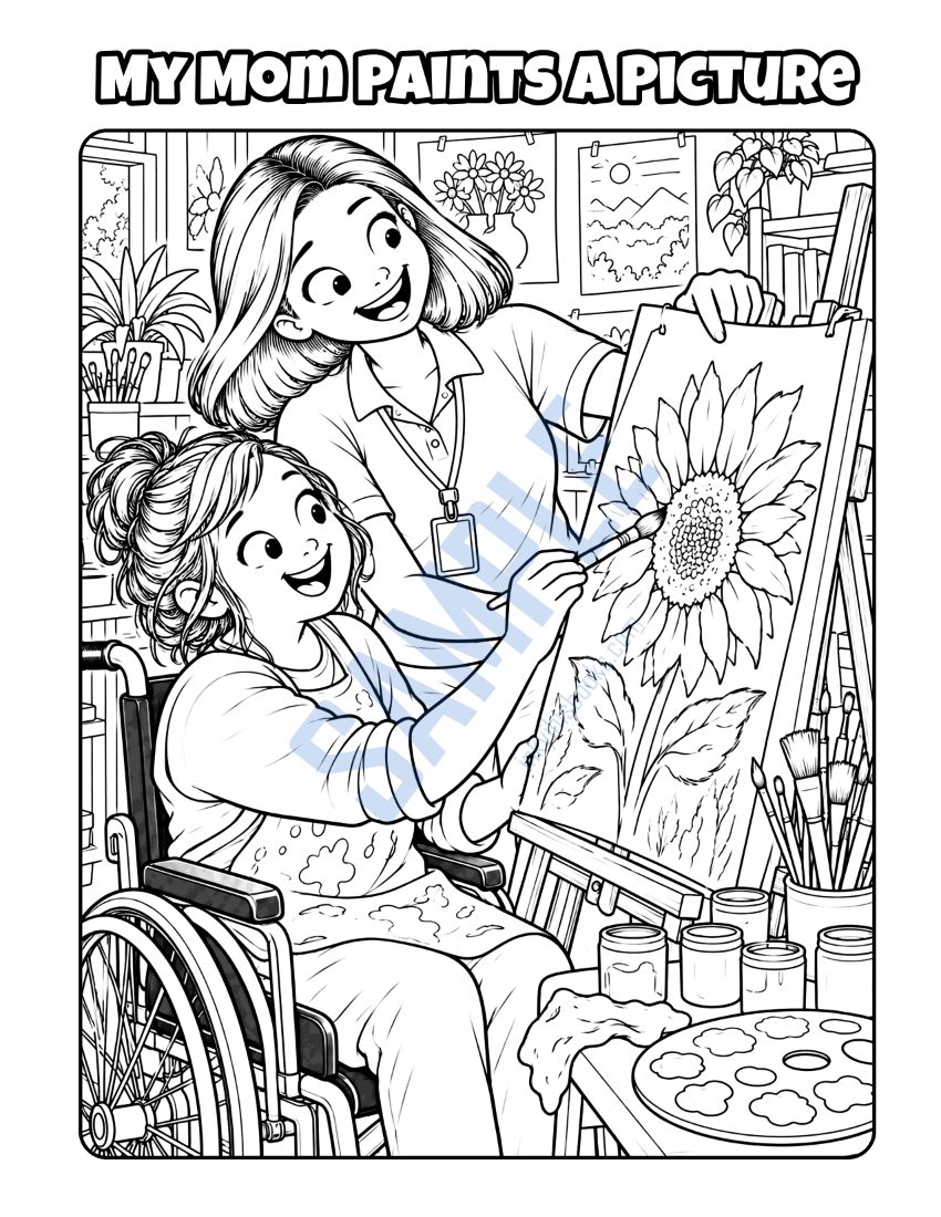 Coloring page from My Mom Is a Support Worker: "My Mom Paints a Picture"
