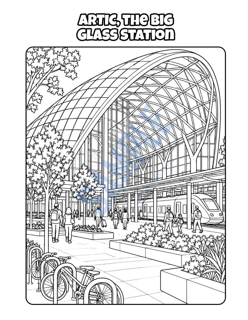 Coloring page from Welcome to Anaheim: "ARTIC, the Big Glass Station"
