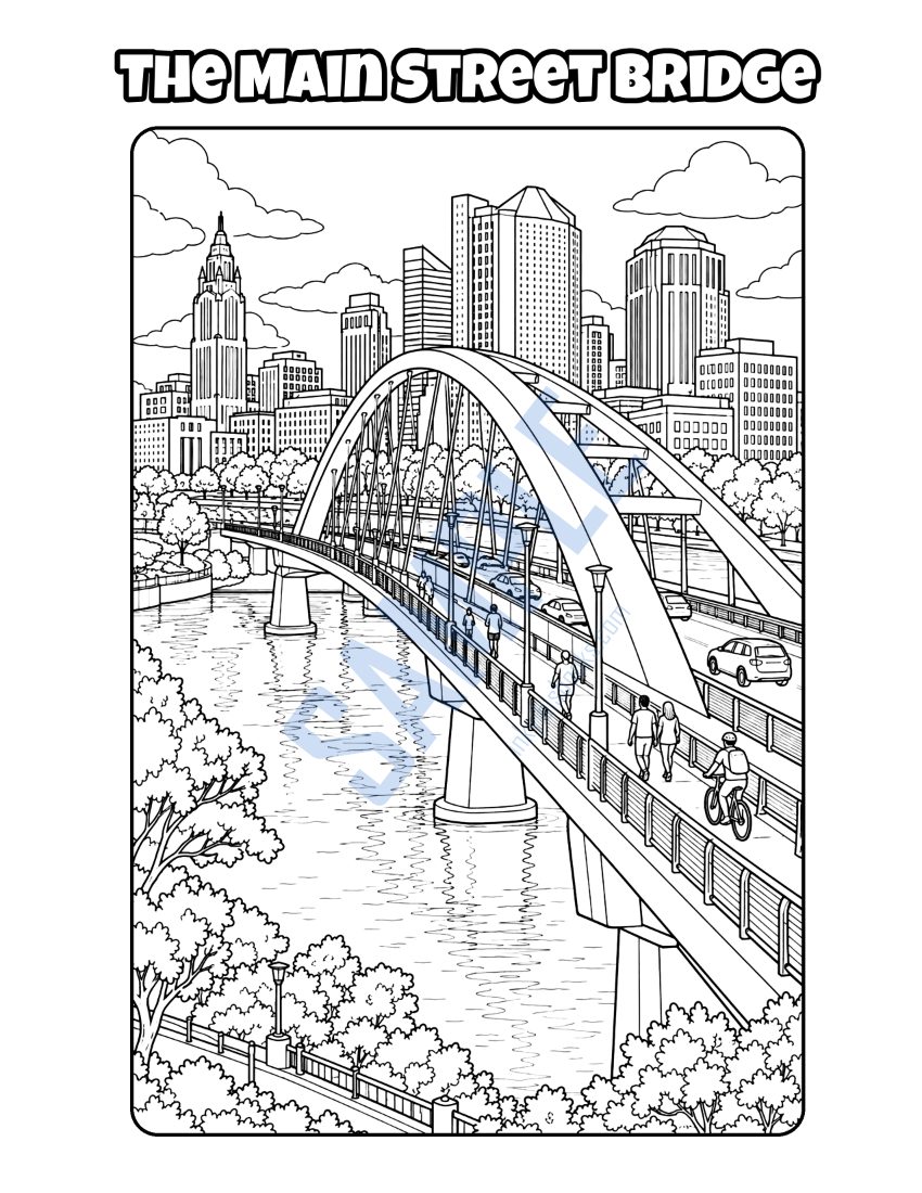 Coloring page from Welcome to Columbus: "The Main Street Bridge"