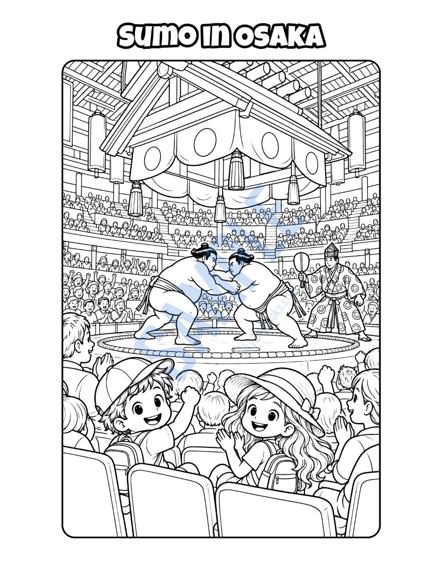 Coloring page from Welcome to Japan: "Sumo in Osaka"