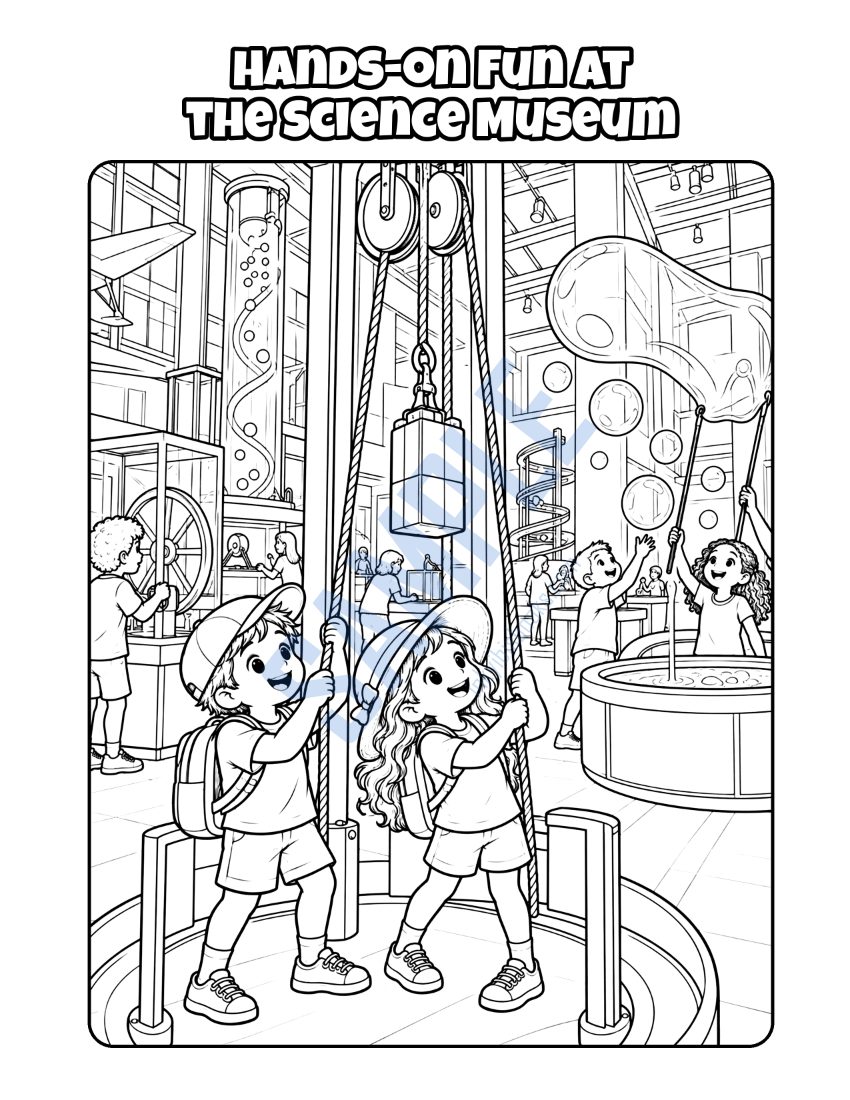 Colouring page from Welcome to London: "Hands-on Fun at the Science Museum"