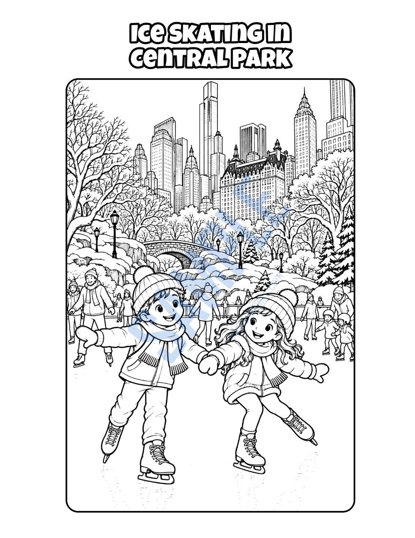 Coloring page from Welcome to New York: "Ice Skating in Central Park"