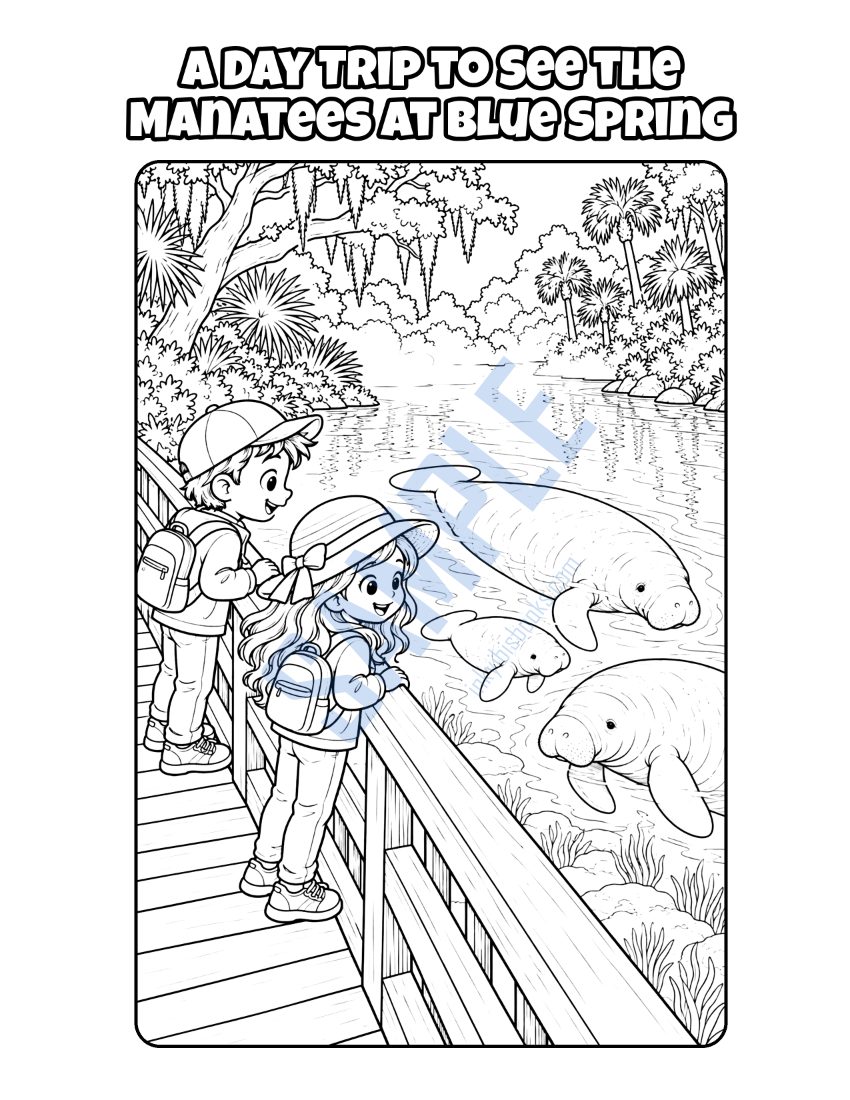 Coloring page from Welcome to Orlando: "A Day Trip to See the Manatees at Blue Spring"