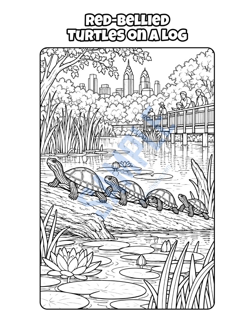 Coloring page from Welcome to Philadelphia: "Red-bellied Turtles on a Log"