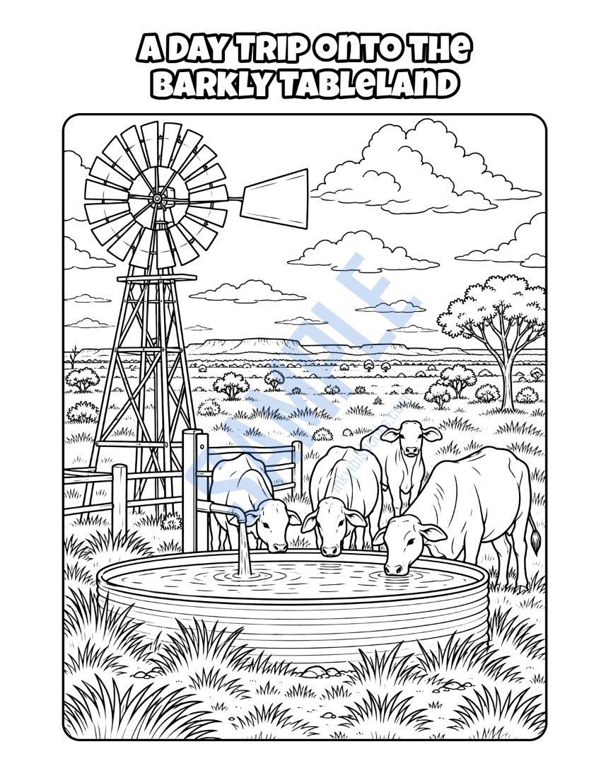 Colouring page from Welcome to Tennant Creek: "A Day Trip onto the Barkly Tableland"