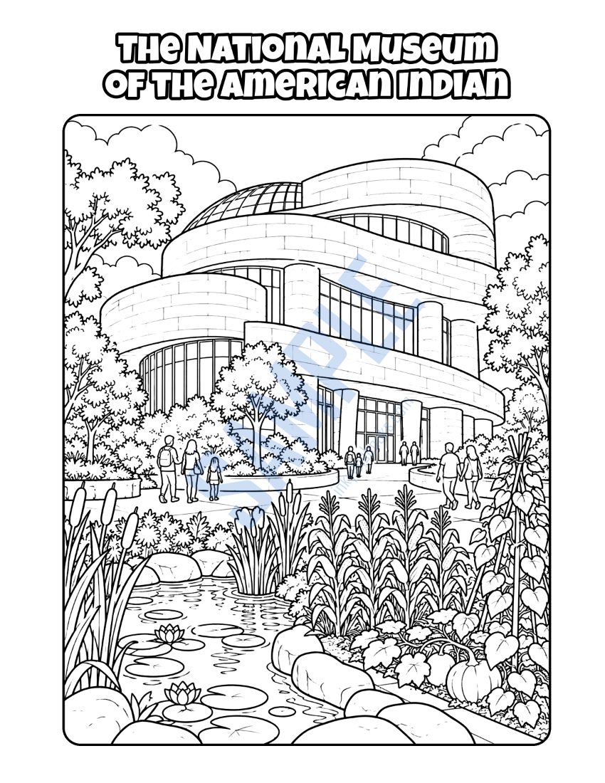 Coloring page from Welcome to Washington, D.C.: "The National Museum of the American Indian"